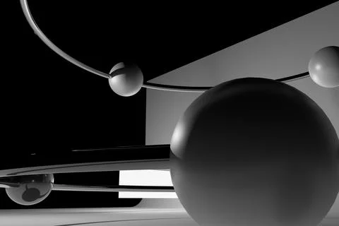 3d rendered spheres and chrome hoops in abstract position Stock Illustration