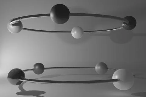 3d rendered spheres and chrome hoops in abstract position Stock Illustration