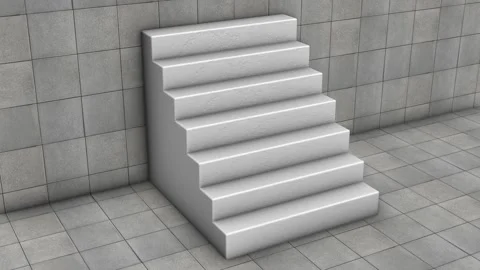 3D Rendered Staircase in Modern Tile Room - Rotating Stairs. 4K Stock Footage 277343119