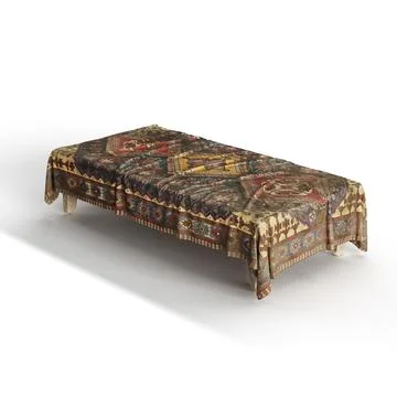 3D rendered table with a brown, detailed carpet on top イラスト素材