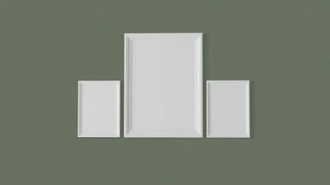 3d rendered three blank picture frames on gallery wall Stock Illustration