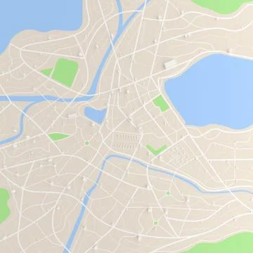 3D rendered top view of city map with road building river 3D illustration Ilustración de archivo