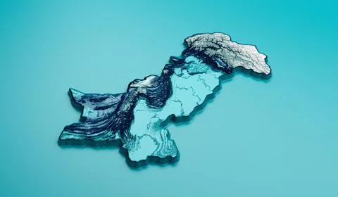 3D rendered Topographic Pakistan map with hypsometric elevation on a bright blue イラスト素材