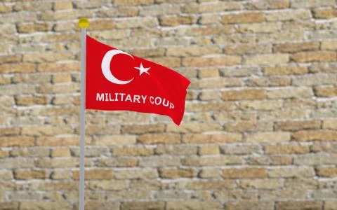 3D rendered turkey flag and write military coup. Stock Illustration