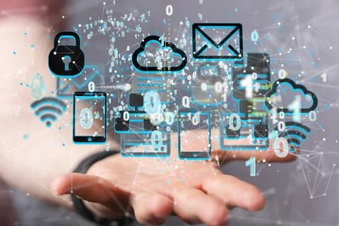 3D rendered Ui of Cloud computing technology internet storage network concept Stock Photos