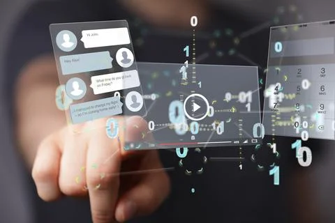 3D rendered virtual interface of chat and call web applications 写真素材