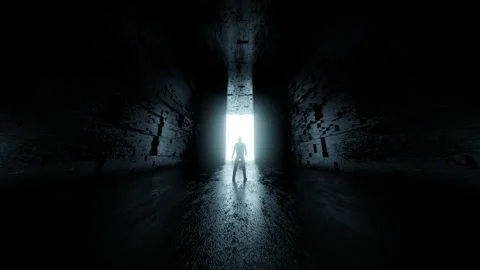 3D rendered visualisation of person standing in front of opening gate Video stock 141431080