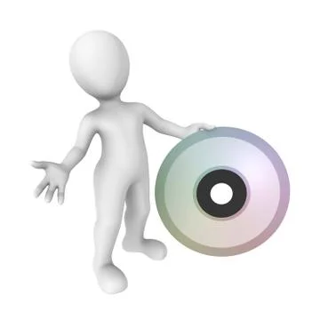 3d rendered white human with a big cd Stock Illustration