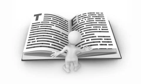 3d rendered white human with the big opened book Stock Illustration