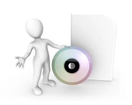 3d rendered white human with a big cd box Stock Illustration