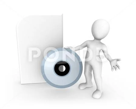 3d rendered white human with a big cd box. New software. Stock Illustration