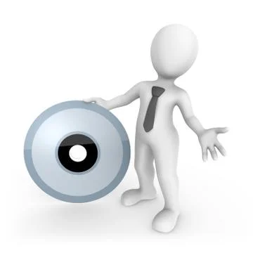 3d rendered white human with a big cd Stock Illustration