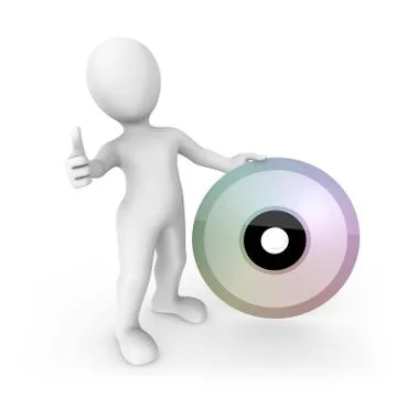 3d rendered white human with a big cd isolated on white background Stock Illustration