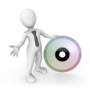 3d rendered white human with a big cd isolated on white background Stock Illustration