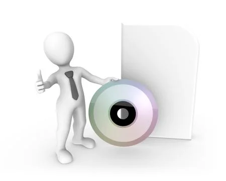 3d rendered white human with a big cd isolated on white background Stock Illustration