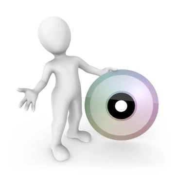 3d rendered white human with a big cd isolated on white background Stock Illustration