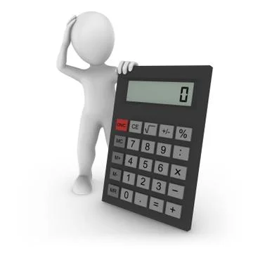 3d rendered white human with the big calculator Stock Illustration