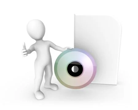 3d rendered white human with a big cd box Stock Illustration