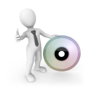 3d rendered white human with a big cd box Stock Illustration