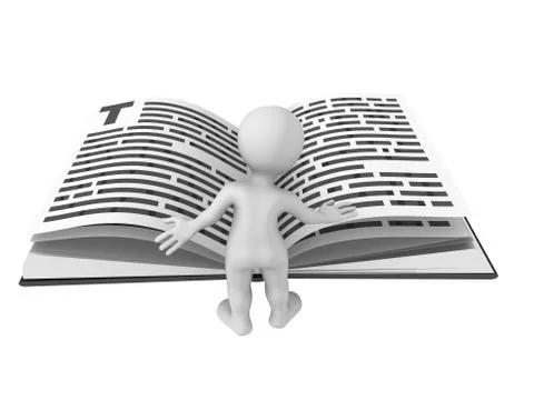 3d rendered white human with the book Stock Illustration