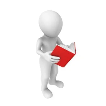 3d rendered white human with the book Stock Illustration
