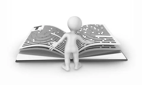 3d rendered white human with the book isolated on white background Stock Illustration