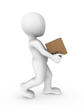 3d rendered white human with a box isolated on white background Stock Illustration