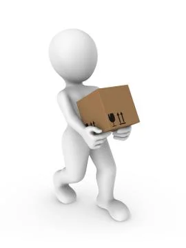 3d rendered white human with a box Stock Illustration