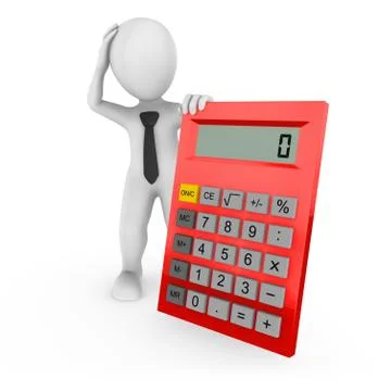 3d rendered white human with the calculator isolated on white background Stock Illustration
