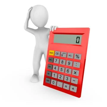 3d rendered white human with the calculator isolated on white background Stock Illustration