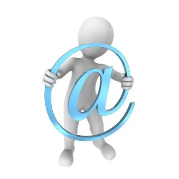 3d rendered white human with email symbol Stock Illustration
