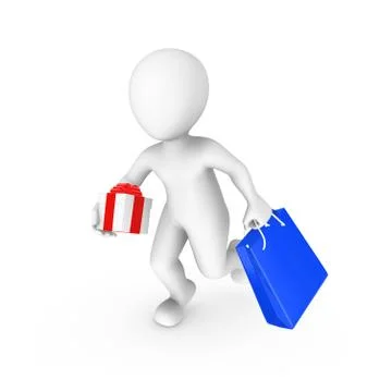 3d rendered white human with gift and shopping bag. 3d rendered illustration  Stock Illustration