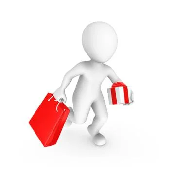 3d rendered white human with gift shopping bag. 3d rendered illustration. Stock Illustration