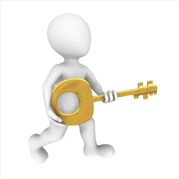 3d rendered white human with a gold key Stock Illustration