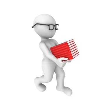3d rendered white human with a lot of books Stock Illustration