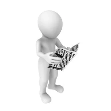 3d rendered white human with the newspaper Stock Illustration