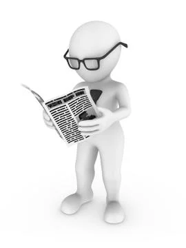 3d rendered white human with the newspaper Stock Illustration