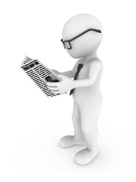 3d rendered white human with the newspaper Stock Illustration