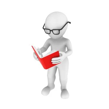3d rendered white human reading the red book Stock Illustration