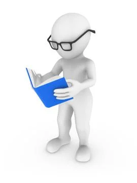 3d rendered white human reading the book isolated on white background Stock Illustration