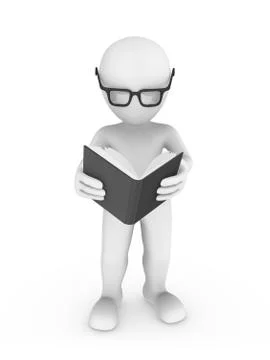 3d rendered white human reading the book isolated on white background Stock Illustration