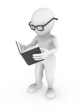 3d rendered white human reading the book isolated on white background Stock Illustration