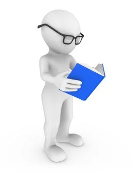 3d rendered white human reading the book isolated on white background Stockillustratie
