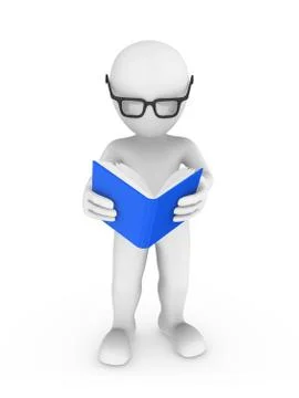 3d rendered white human reading the book Stock Illustration