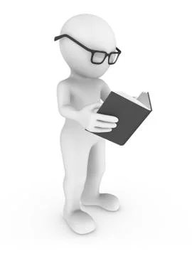 3d rendered white human reading the book Stock Illustration