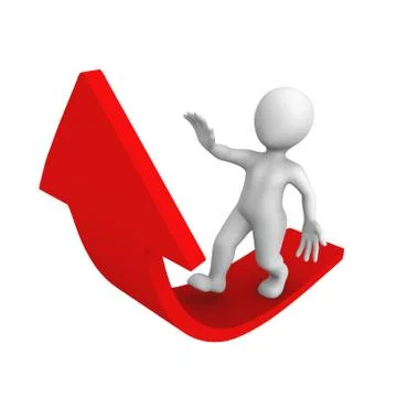 3d rendered white human on red arrow isolated on white background Stock Illustration