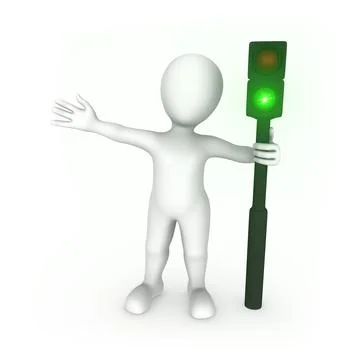 3d rendered white man with the green traffic light. Stock Illustration