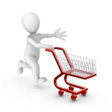 3d rendered white man with a red shopping cart isolated on white background Stock Illustration