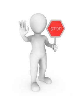 3d rendered white man shows stop sign. 3d rendered illustration. Stock Illustration