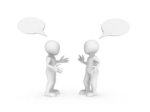 3d rendered white people with empty chat bubbles isolated on white background Stock Illustration